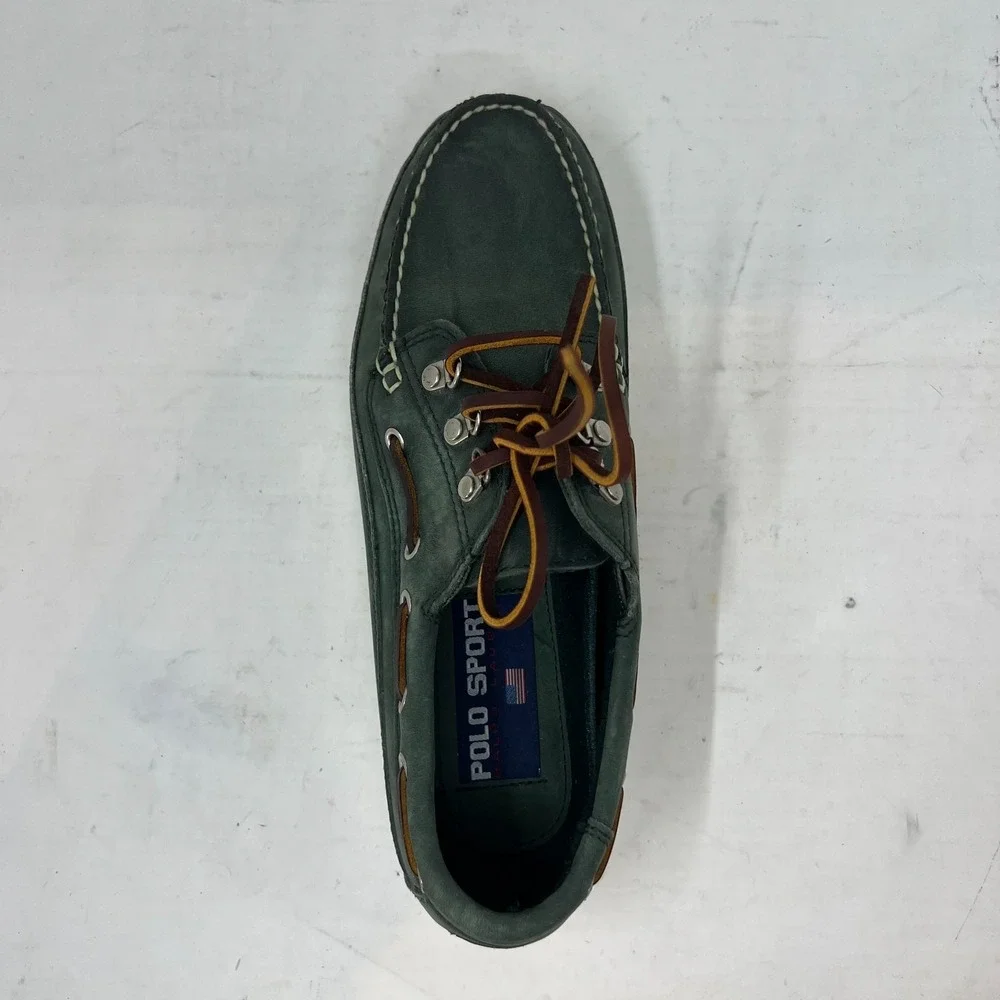 Polo Sport Ralph Lauren Boat‎ Shoes Loden Leather Moc Toe Green Men's 8D VTG NEW